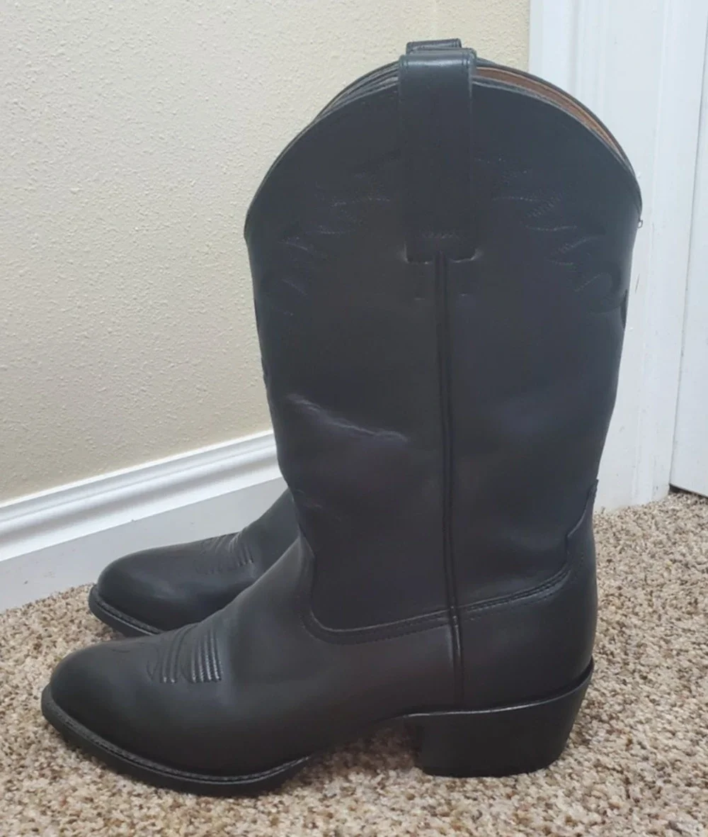 Ariat Men's Heritage Roper Black Leather Cowboy Boots Size 10D Classic Western